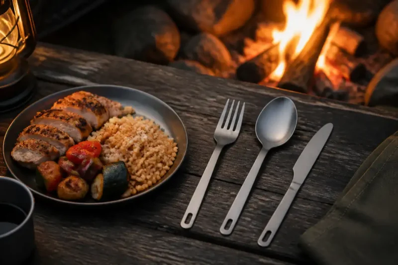 Beste Titan Bestecke fürs Camping neben Titan-Kochgeschirr im Camp