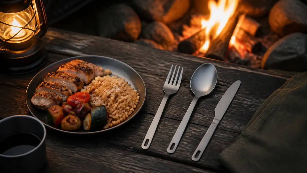 Beste Titan Bestecke fürs Camping neben Titan-Kochgeschirr im Camp